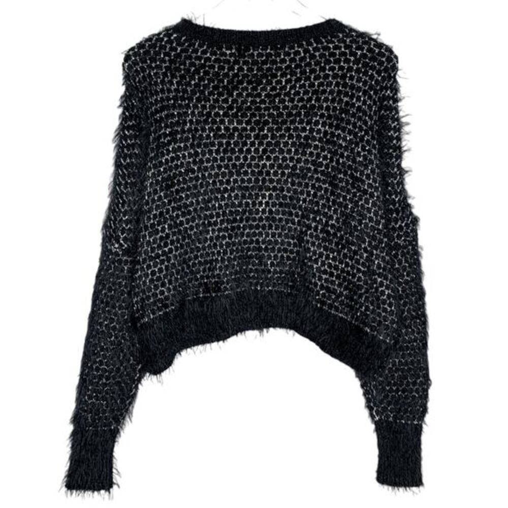 Modcloth M Nipping at Your Nose Cropped Sweater Metallic Black Fuzzy